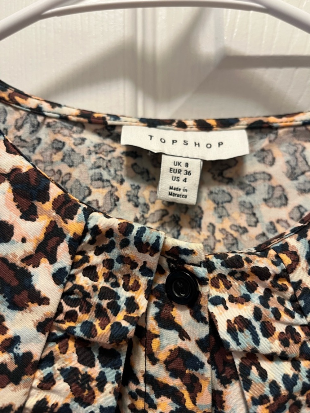 Topshop Leopard Peter Pan Collar Ruffle Blouse size 4 - Picture 15 of 15